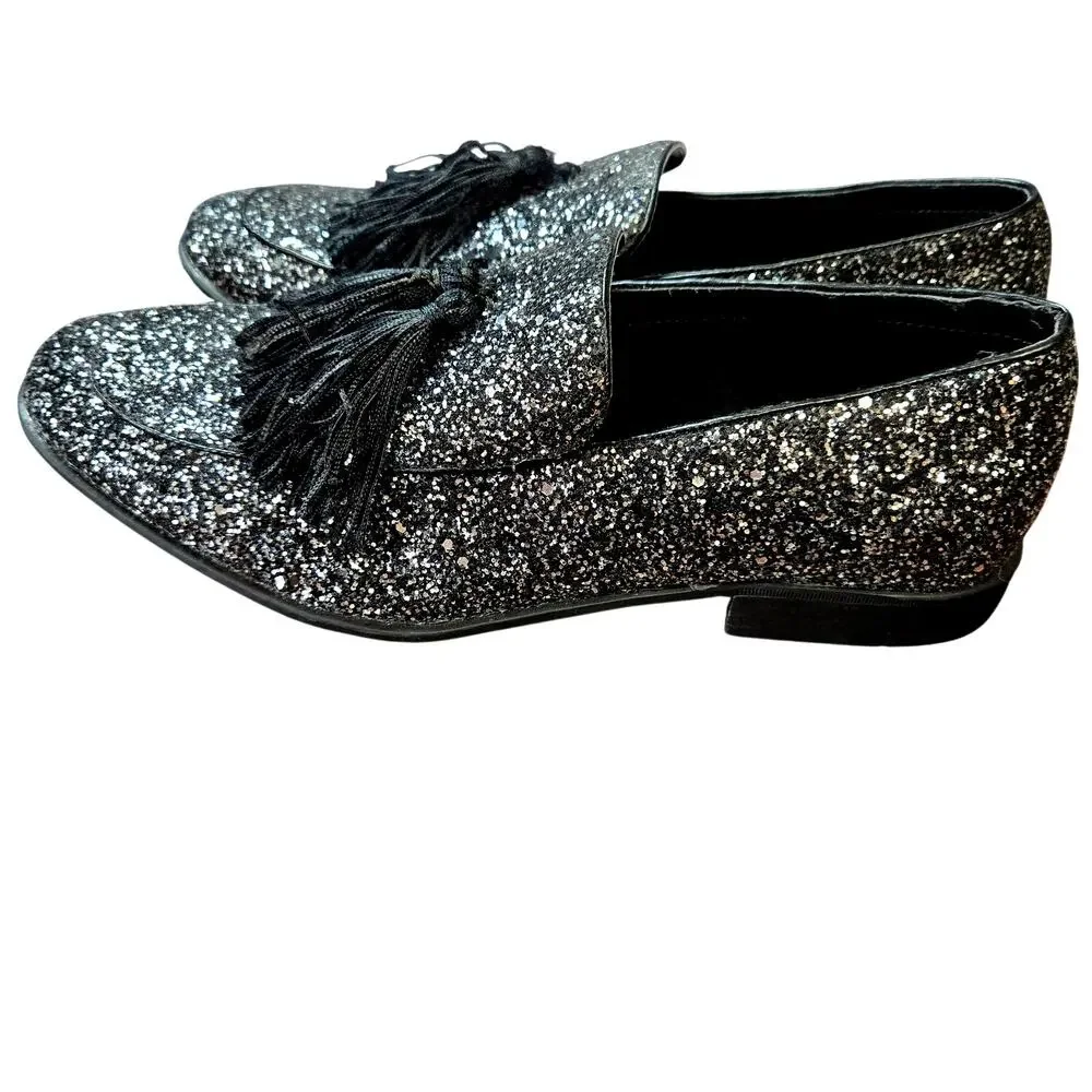 Asos 8 Men's Black Sparkle Tassel Dress Shoe Loafer Slip On Causal